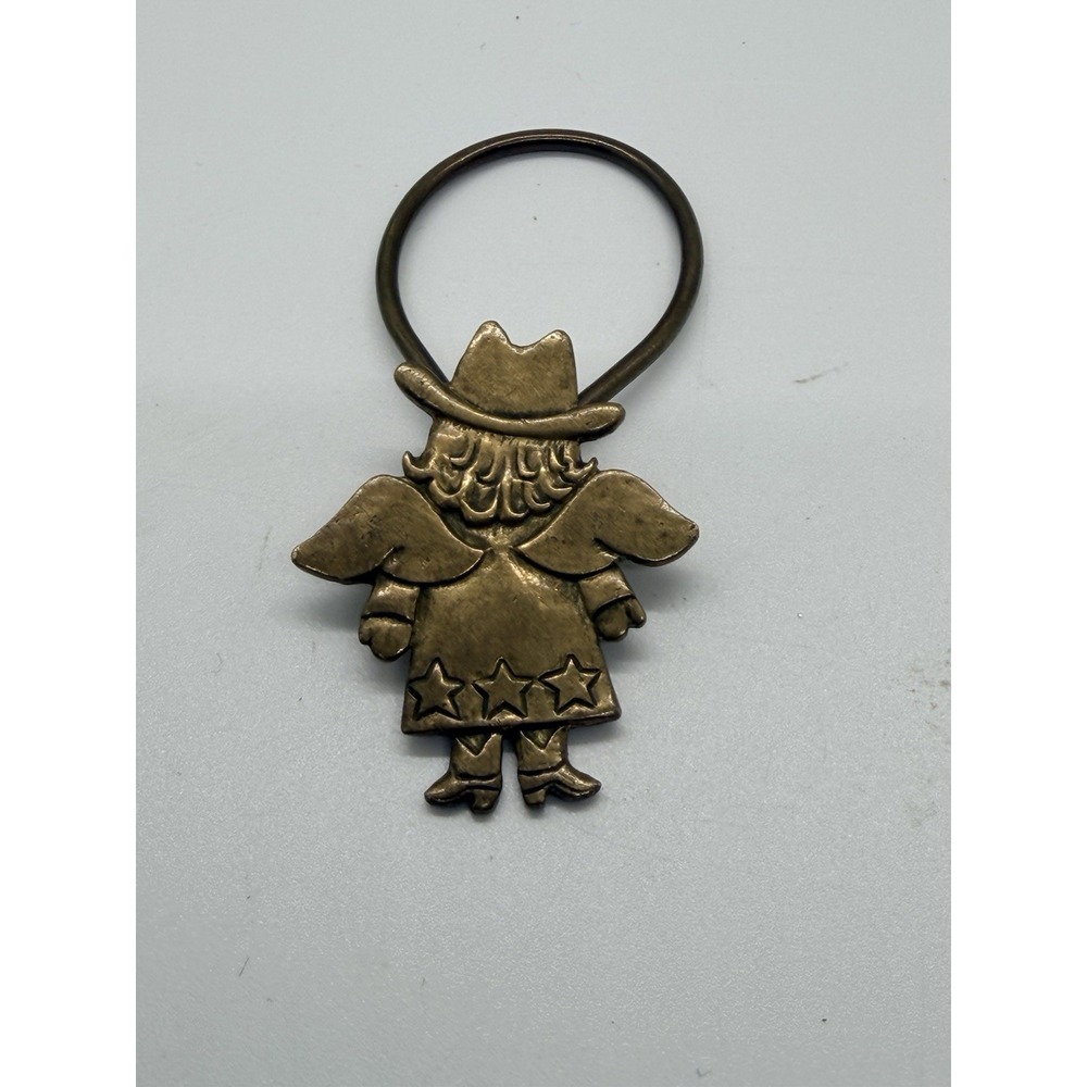 Jeep Collins Brass Angel Key Ring Vintage Western Cowgirl Keychain Cowgirl